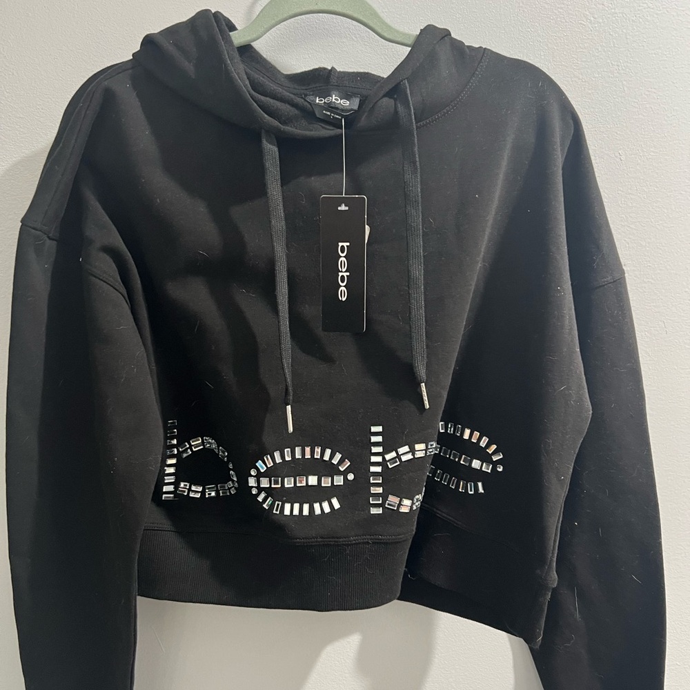 Bebe Black Cropped Hoodie with jewels Logo and Matching joggers